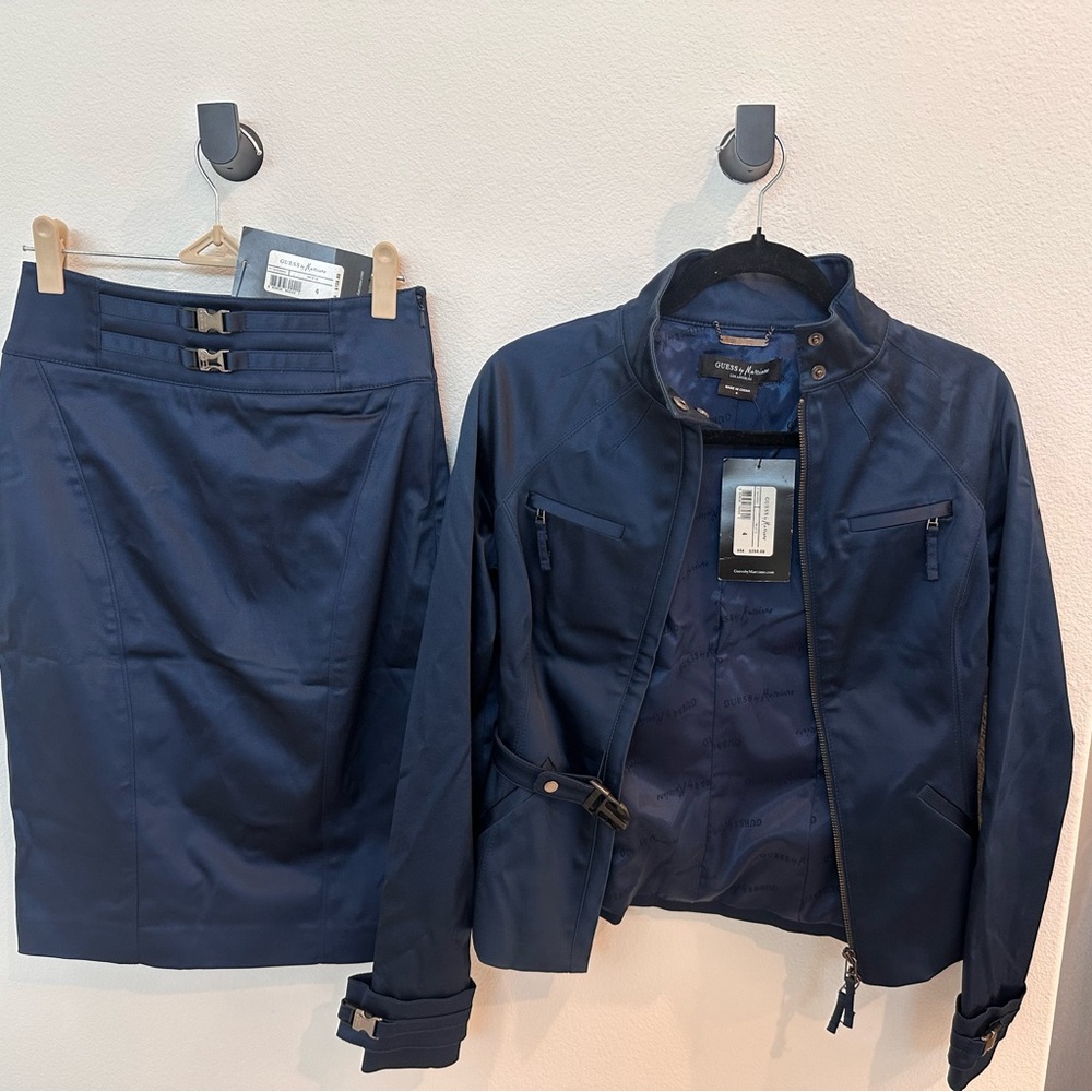 GUESS by Marciano Dark Blue Jacket and Skirt Ensemble